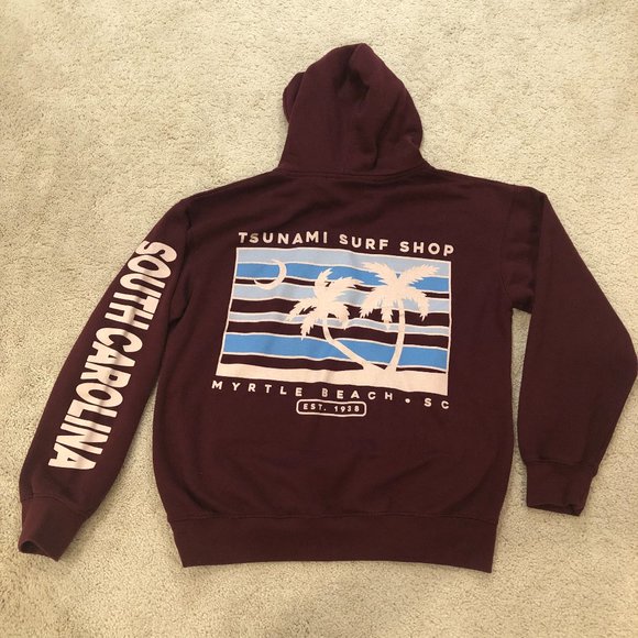 Tsunami Surf Shop Tops - Women's Tsunami Surf Shop South Carolina Maroon Hoodie Sweatshirt